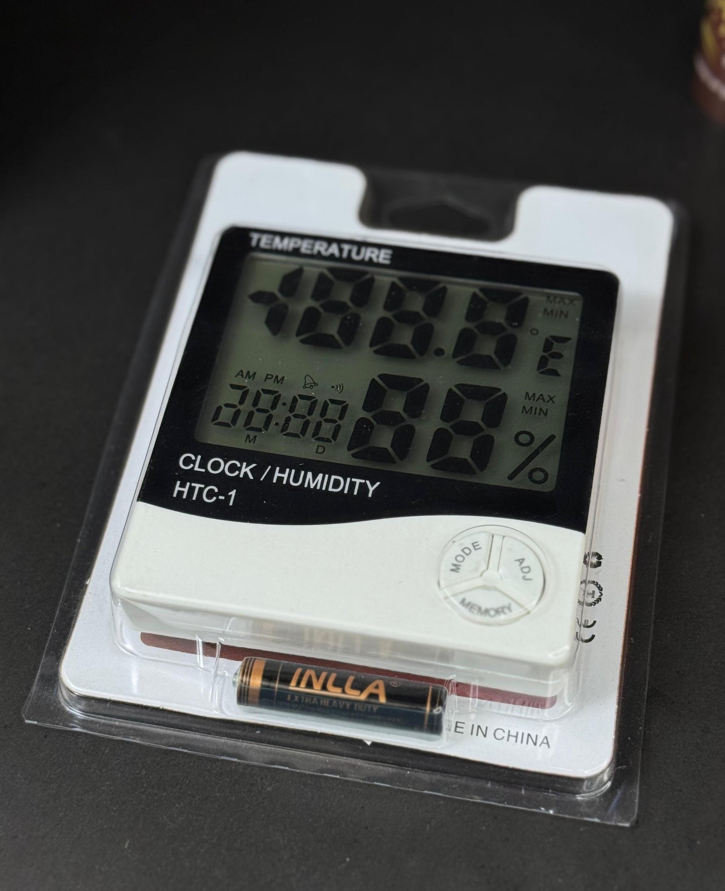 HTC-1 Digital Thermometer Hygrometer with Clock (Battery Included)