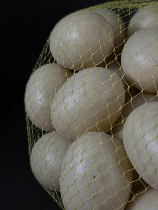 Hopeland Poultry Nesting Training Eggs Pk of 10 – Plastic Dummy Eggs (Pack in Net Bag)