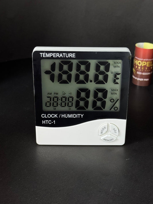 HTC-1 Digital Thermometer Hygrometer with Clock (Battery Included)