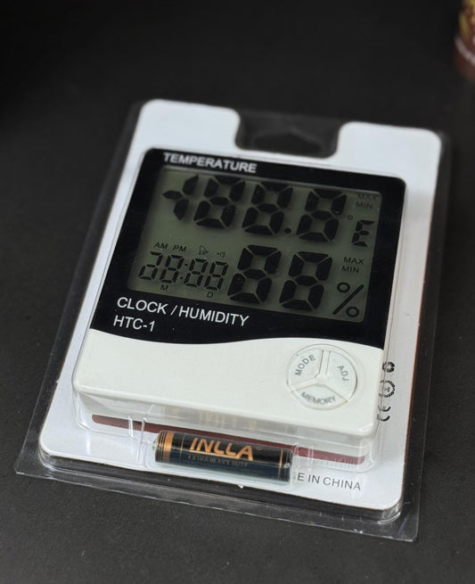 HTC-1 Digital Thermometer Hygrometer with Clock (Battery Included)